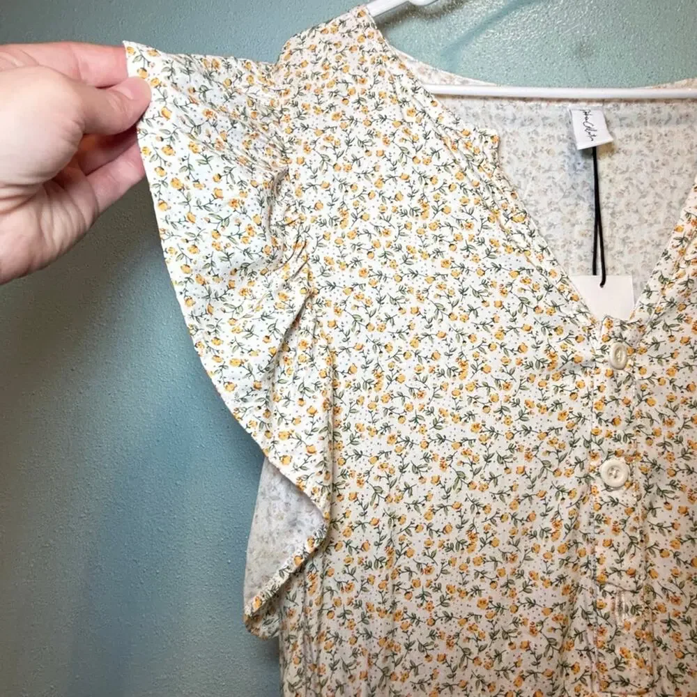 Women's Sokoe Collective White Yellow Floral Ruffle Cottagecore Prairie Dress M - Picture 3 of 11